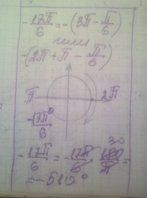 Как найти угол величиной -17п/6