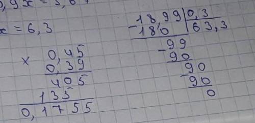 0,45*0,39=18,99:0,3= СОЧСтолбиком​