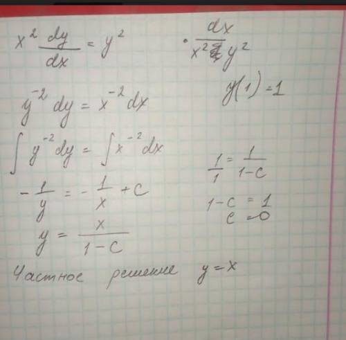 Y'e^(x+y)=1 ; x^2y'=y^2 y(1)=1 решить диф уравнения​