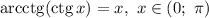 \mathrm{arcctg}(\mathrm{ctg}\,x)=x,\ x\in(0;\ \pi)