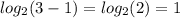 log_2(3-1) = log_2(2) = 1