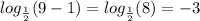 log_\frac{1}{2} (9-1) = log_\frac{1}{2} (8) = -3