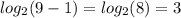 log_2(9-1) = log_2(8) = 3