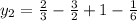 y_{2} =\frac{2}{3}-\frac{3}{2} +1-\frac{1}{6}