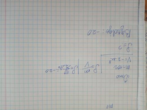 Знайдіть густину тіла; якщо його маса рівна 40 г, а об'єм - 2 м3. (густина обчислюється по формулi m