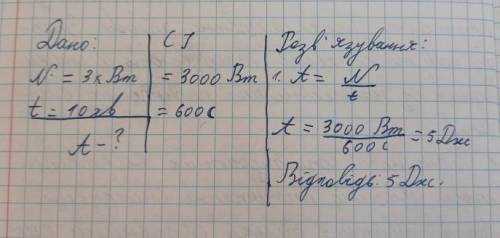  Визначити, яку роботу виконує механізм потужністю 3 кВт протягом 10 хвилин.​