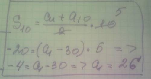 Знайдіть а1 арифметичної прогресії, якщоa10= -30, S10=-20​