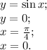 y = \sin x;\\y = 0;\\x = \frac{\pi}{4};\\x = 0.