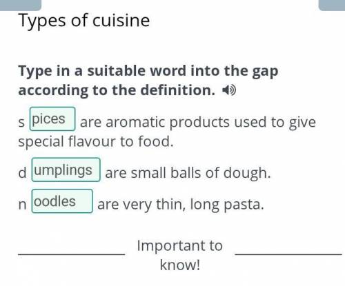 Type in a suitable word into the gap according to the definition.  sare aromatic products used to gi