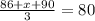 \frac{86 + x + 90}{3} = 80