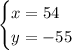 \begin{cases} x=54\\ y=-55 \end{cases}