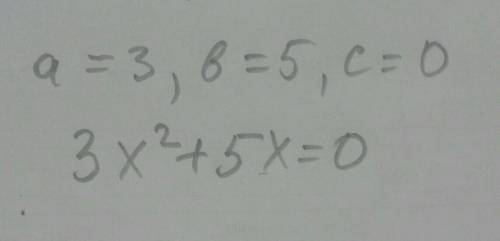 Записати квадратне рівняння, в якого a=3, b=5, c=0​
