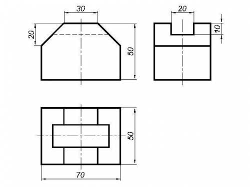 По заданным двум видам модели, (вид спереди и вид слева), построить третий вид, (вид сверху), нанест