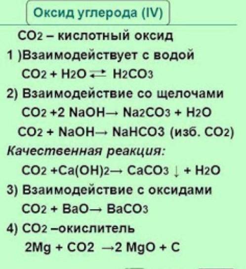 Оксид углерода 4 реагирует с?