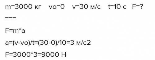 Автомобіль масою 3 т , рушає з місця на горизонтальній дорозі та через 20 с набуває швидкості 30 м\с