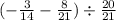 ( - \frac{3}{14} - \frac{8}{21} ) \div \frac{20}{21}