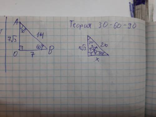 В треугольнике OAB угол O=90° угол B=60° OB=7 см. найти гипотенузу AB​