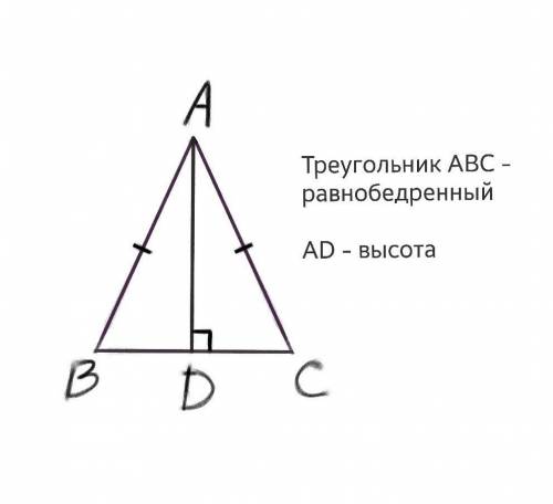 От ,с рисунком надо Постройте равнобедренный треугольник по основанию и опущенный на него высоту​