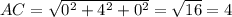 AC =\sqrt{0^2+4^2+0^2} = \sqrt{16} =4