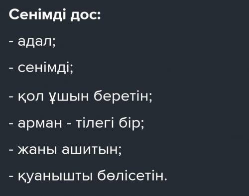 2-тапсырма. «Сенімді дос» сөзіне диаграмманы толтыр. Диаграмма бойынша шағын мәтін құрап жаз !