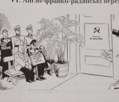 Англо-франко-радянські переговори 1939 р. Хто зображений на карикатурі й чого ці люди очікують у при