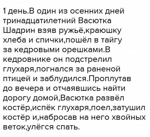 нужен ответ как Васютка провёл 1 ночь в тайге ​