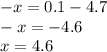 - x = 0.1 - 4.7 \\ - x = - 4.6 \\ x = 4.6