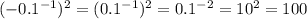 ( - 0.1 {}^{ - 1} ) {}^{2} = ( 0.1 {}^{ - 1} ) {}^{2} = 0.1 {}^{ - 2} = 10 {}^{2} = 100