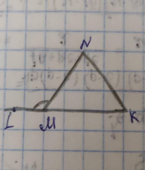 Накресліть трикутник MNK позначте його зовнішній кут при вершині M