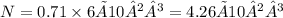 N = 0.71 \times 6×10²³ = 4.26×10²³