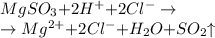 MgSO_3 {+} 2H^+{+}2Cl^- \to \: \: \: \: \: \: \: \: \: \: \: \: \: \: \: \: \: \: \: \: \: \: \: \: \: \\ \: \: \: \: \: \: \: \: \: \: \: \: \: \: \: \: \to Mg^{2+}{+}2Cl^{-}{ +} H_2O{ +} SO_2 {\uparrow}