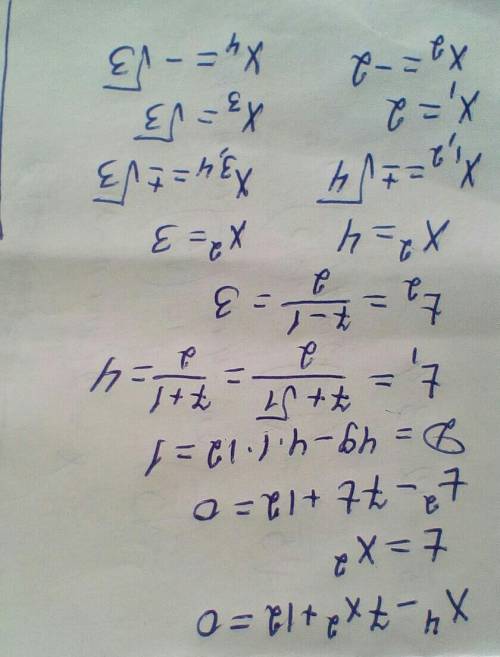 Знайдіть корінь бік квадратного рівняння x⁴-7x²+12​