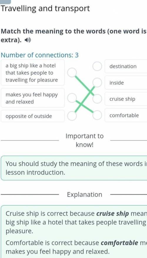 Travelling and transport Match the meaning to the words (one word is extra). Number of connections: 