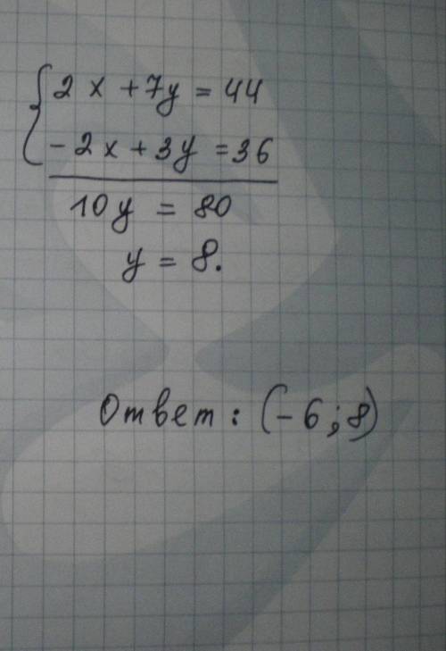 Решите систему уравнений методом сложения 2х-7у=20 2х-4у=80