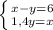 \left \{ {{x-y=6} \atop {1,4y=x }} \right.