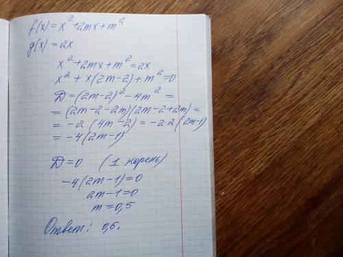 Даны функции f(x)=x^2+2mx+m^2 , g(x)=2x Найдите действительные значения m, при которых графики функц