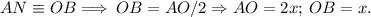 AN \equiv OB \Longrightarrow \: OB = AO/2 \Rightarrow AO = 2x; \: OB = x.