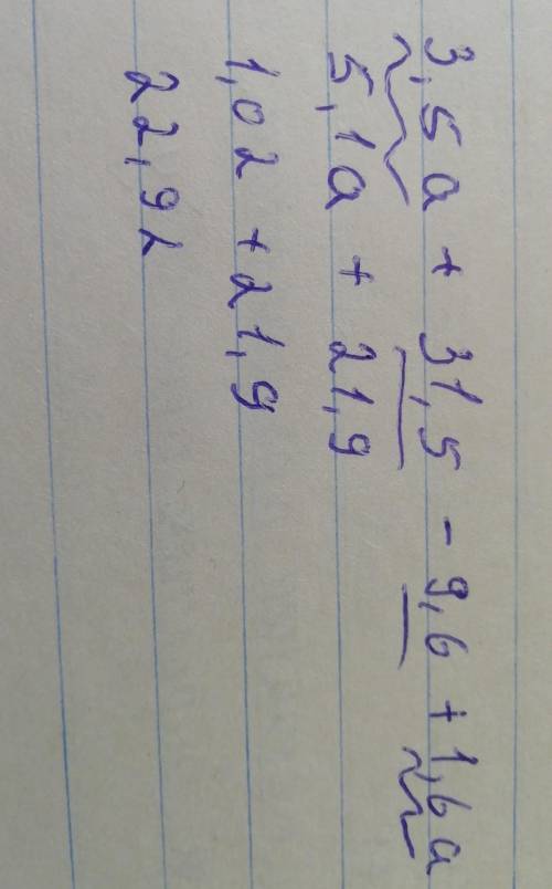 Упрости выражение 3,5(a+9)-1,6(6-a)=и найди его значение, при a=0,2​