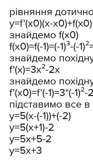 Скласти рівняння до графіка функції y=x^3-x^2 в точці x0=2​