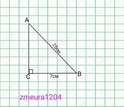 У прямокутному трикутнику АВМ з прямим кутом С гіпотенуза АВ дорівнює 25 см а катет ВС 7 см.Встанові