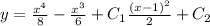 y=\frac{x^4}{8}-\frac{x^3}{6}+C_1\frac{(x-1)^2}{2}+C_2