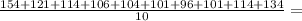 \frac{154+121+114+106+104+101+96+101+114+134}{10}=