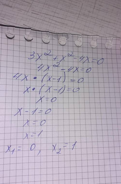 Розв'яжіть рівняння 3х² + х²- 4х = 0, розклавши йоголіву частину на множники.​