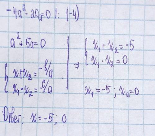 Решить по Виету -4a^2-20a=0