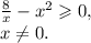 \frac8x-x^2 \geqslant 0,\\x\neq 0.