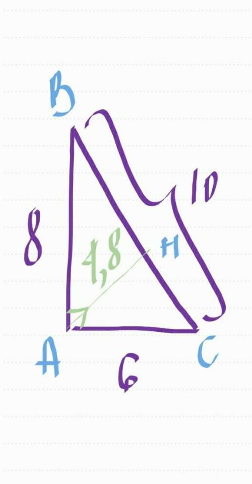 Знайдіть висоту прямокутного трикутника проведену до гіпотенузи якщо сторони трикутника дорівнюють 6