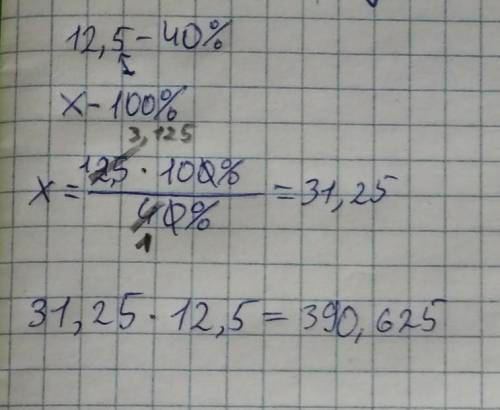 Первое число 12,5; что составляет 40% второго. Найдите произведение первого и второго чисел.  ​