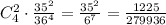 C_4^2\cdot \frac{35^2}{36^4}=\frac{35^2}{6^7}=\frac{1225}{279936}