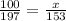 \frac{100}{197}=\frac{x}{153}