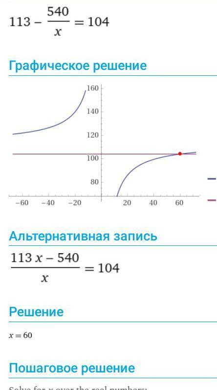 Реши уравнение, записывая полностью решение113 - 540 : x = 104 ​